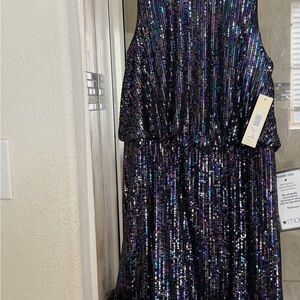 Eliza J Sparkling Black and Purple Midi Dress